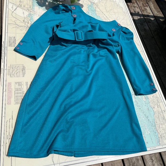 Vintage Teal Belted Button Back Dress - Picture 5 of 8